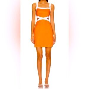 MINKPINK Orange and‎ White Sleeveless Mini Sundress sz large
